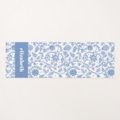 Blue White Floral Botanical Pattern Custom Name ヨガマット (正面(横))