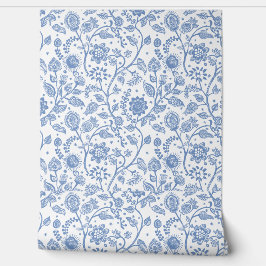 Blue White Floral Botanical Pattern Modern Boho 壁紙