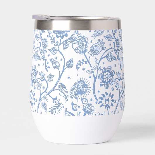 Blue White Floral Botanical Pattern Whimsical Boho (右面)