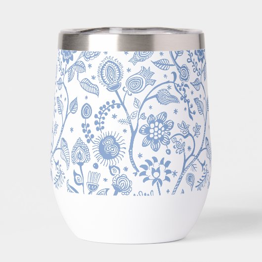 Blue White Floral Botanical Pattern Whimsical Boho (背面)