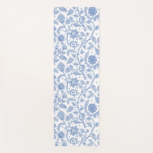 Blue White Floral Botanical Pattern Whimsical Boho ヨガマット (正面)
