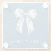 Blue White Floral Bow ガラスコースター (裏面)