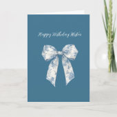 Blue White Floral Bow Birthday カード (正面)