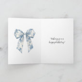 Blue White Floral Bow Birthday カード (内部)