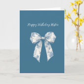 Blue White Floral Bow Birthday カード (黄色い花)