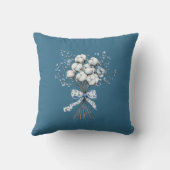 Blue White Floral Bow Christmas クッション (裏面)