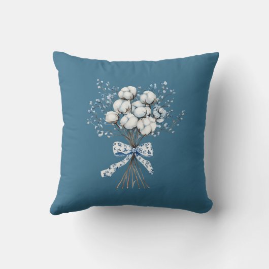 Blue White Floral Bow Christmas クッション (裏面)