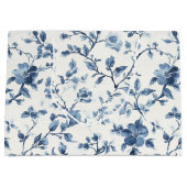 Blue White Floral Bridal Shower ラージペーパーバッグ (正面)