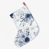 Blue White Floral Christmas ラージクリスマスストッキング (裏面 (吊り時))