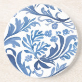 Blue & White Floral Design | Chinoiserie Pattern コースター (正面)