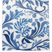 Blue & White Floral Design | Chinoiserie Pattern シャワーカーテン (正面)