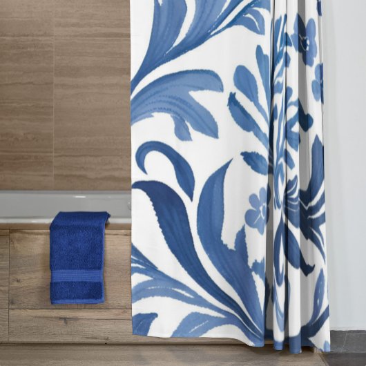 Blue & White Floral Design | Chinoiserie Pattern シャワーカーテン