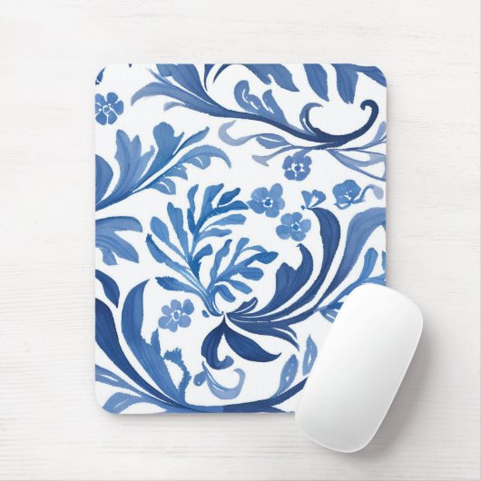 Blue & White Floral Design | Chinoiserie Pattern マウスパッド (マウス)