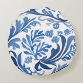 Blue & White Floral Design | Chinoiserie Pattern ラウンドクッション (裏面)