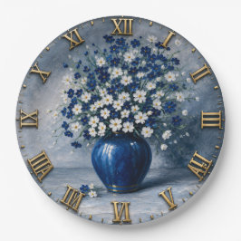 Blue & White Floral Elegant Ceramic Vase Art ペーパープレート