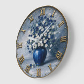 Blue & White Floral Elegant Ceramic Vase Art ラージ壁時計 (傾斜)