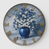 Blue & White Floral Elegant Ceramic Vase Art ラージ壁時計 (正面)