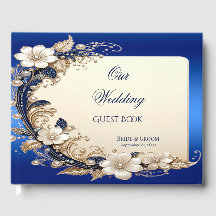 Blue White Floral Embellishment Guest Book