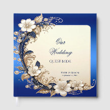 Blue White Floral Embellishment Guest Book