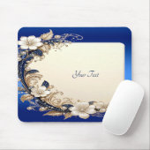 Blue White Floral Embellishment Mousepad マウスパッド (マウス)