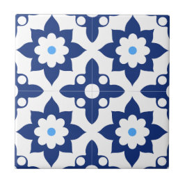  Blue &White floral Geometric タイル