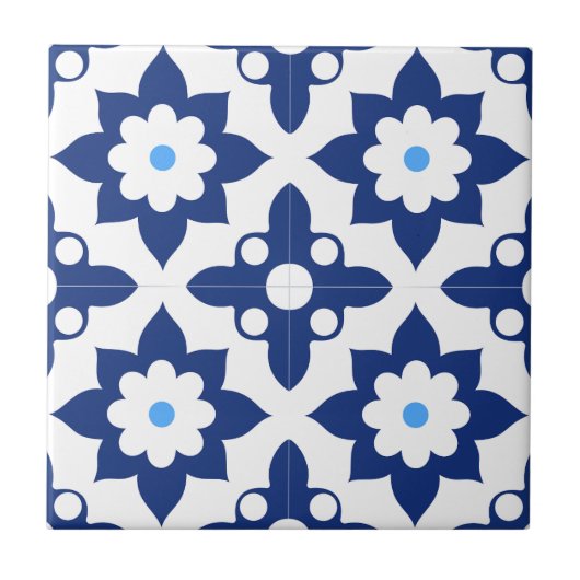  Blue &White floral Geometric タイル (正面)