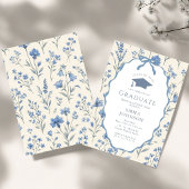 Blue White Floral Graduation Party 招待状