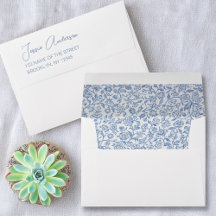 Blue & White Floral Morris Pattern Return Address 