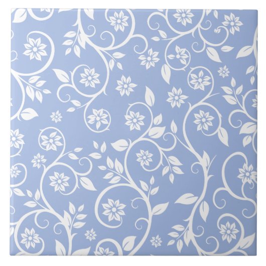 blue &white floral pattern  タイル (正面)