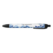 Blue White Floral Pen with Customizable Name 黒ボールペン (ボトム)