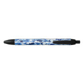 Blue White Floral Pen with Customizable Name 黒ボールペン (裏面)