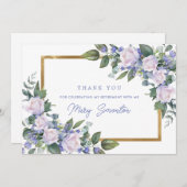 Blue White Floral Retirement Flat サンキューカード (正面/裏面)