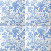 Blue White Floral Roses French Pattern タイル