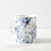 Blue White Floral Star Christmas Ornament コーヒーマグカップ (正面左)