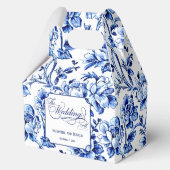 Blue & White Floral Toile with Calligraphy Wedding フェイバーボックス (正面)