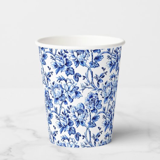Blue & White Floral Toile with Calligraphy Wedding 紙コップ (裏面)