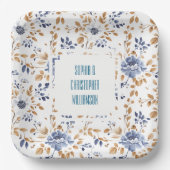 Blue White Floral Wedding ペーパープレート (正面)