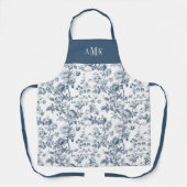 Blue White French Toile Monogram Apron エプロン (正面)