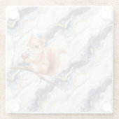 Blue White Gold Abstract Squirrel Apple ガラスコースター (裏面)