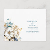 Blue White Gold Magnolia On White Wedding ポストカード (正面)