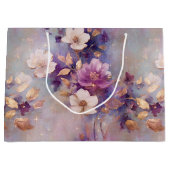 Blue White Gold Purple Floral Birthday ラージペーパーバッグ (正面)