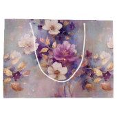 Blue White Gold Purple Floral Birthday ラージペーパーバッグ (裏面)