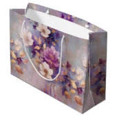 Blue White Gold Purple Floral Birthday ラージペーパーバッグ (裏面アングル)