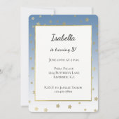 Blue White Gold Stars Birthday 招待状 (正面)