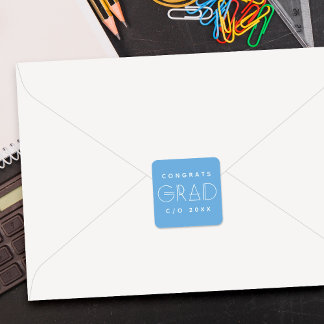 Blue White Grad Typography Graduation Sticker スクエアシール