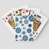 Blue White Greek Evil Eye Pattern Monogram トランプ (裏面)