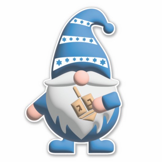 Blue White Hanukkah Gnome holding Dreidel シール (正面)