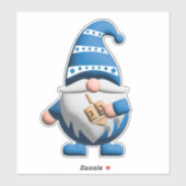 Blue White Hanukkah Gnome holding Dreidel シール (シート)