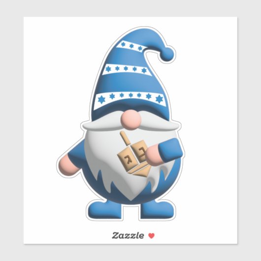Blue White Hanukkah Gnome holding Dreidel シール (シート)