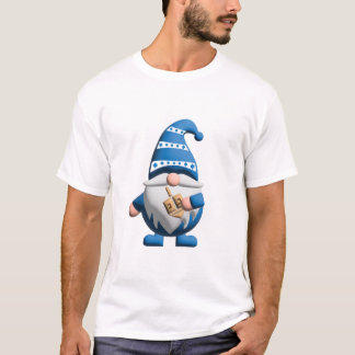 Blue White Hanukkah Gnome holding Dreidel Tシャツ